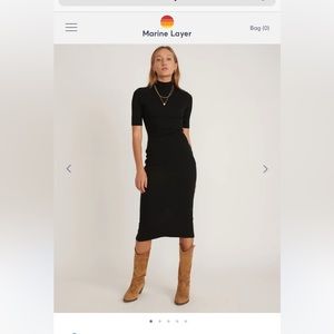 Lexi Rib Mock Neck Short Sleeve Midi Dress in Black